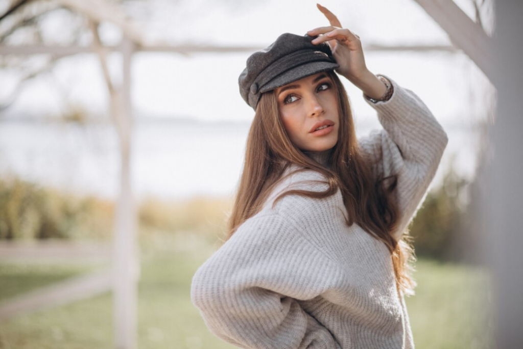 women wearing leather cap